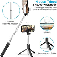 Extendable Flash 3-in-1 Selfie Stick Tripod with Bluetooth Remote